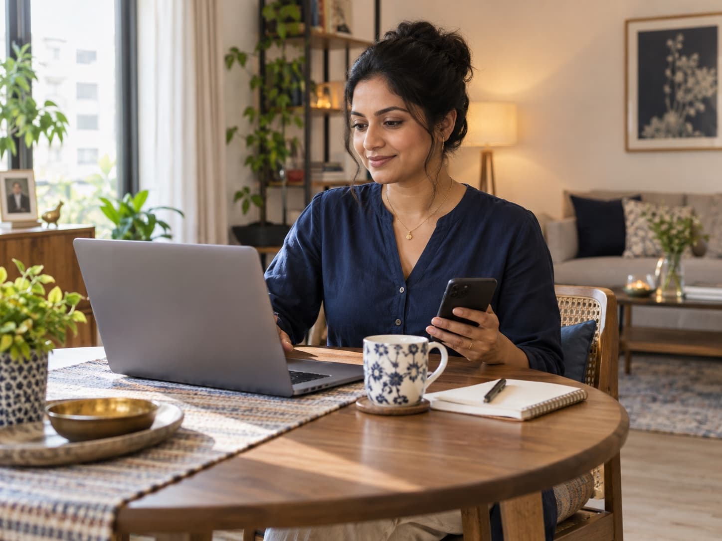 A NexSara customer managing services from her account at home